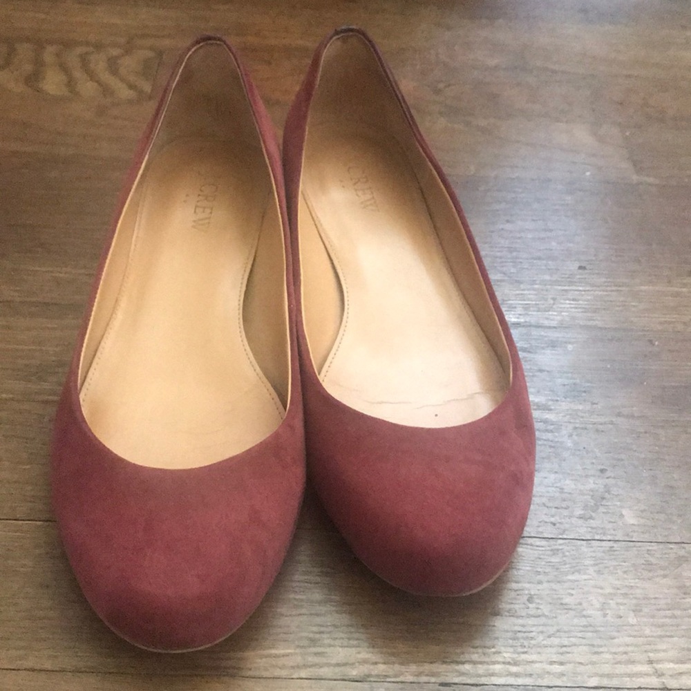 Purple suede Jcrew flats with a small heel